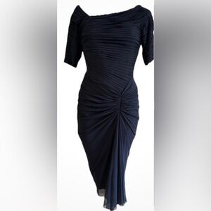 Tadashi Shoji Black Ruched Bodycon Dress Designer Party Prom Out To Dinner